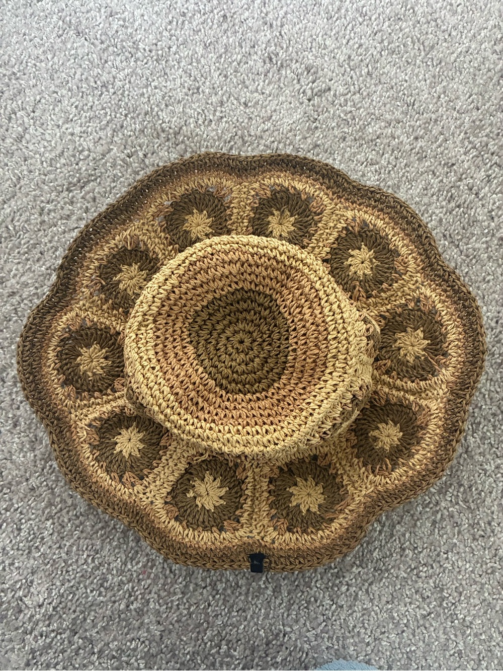 Hurley Brown and Tan Woven Granny Square bucket hat